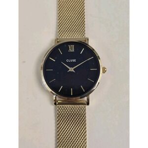 Cluse Gold Mesh Watch Black Dial Gold Hands 3ATM WR‎ Japan Movement NWT